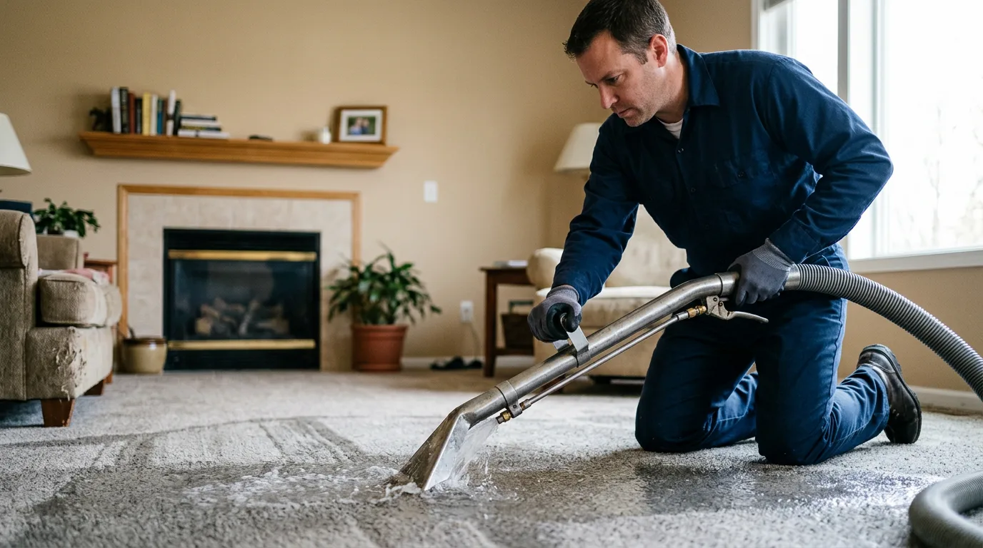 Water damage restoration technician working near Newton, NH
